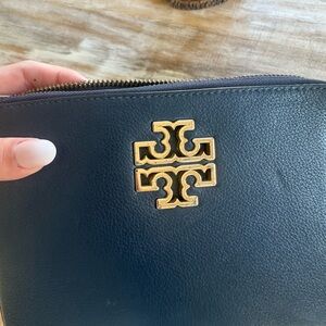 Tory Burch Dark Blue Pouch with Gold Emblem